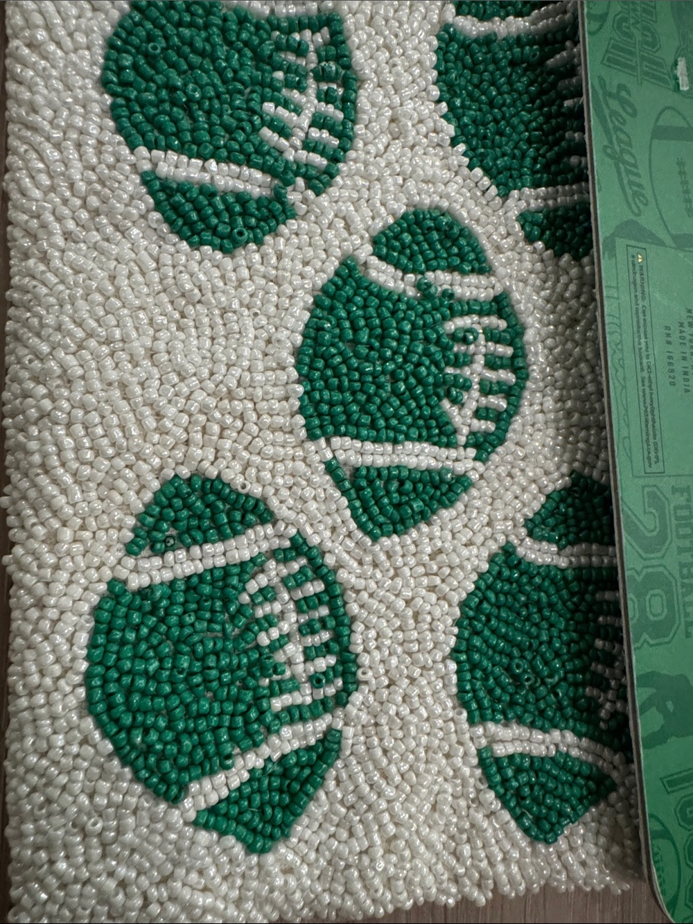 Indie Handmade Beaded White & Green Football Card Holder - Picture 6 of 9
